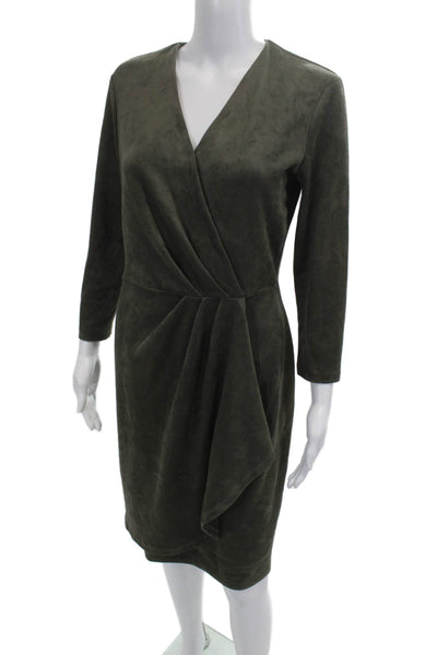 J. Mclaughlin Women Sheath Wrap Dress Green V-Neck 3/4 Sleeve Size S