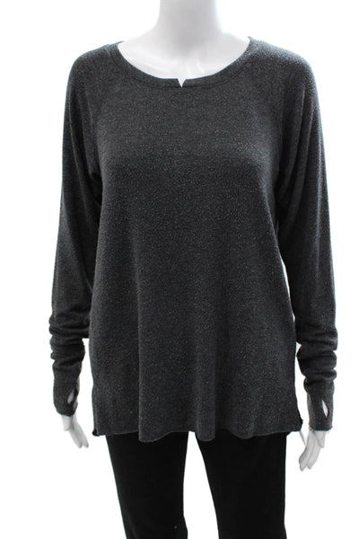 Michael Stars Womens Dark Gray 100% Silk Long Sleeve Round Neck Top Size M