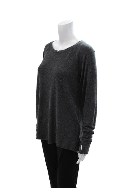 Michael Stars Womens Dark Gray 100% Silk Long Sleeve Round Neck Top Size M