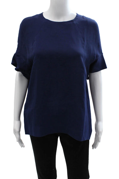 COS Women Basic Dark Blue Silk Short Sleeve Round Neck Blouse Size 10