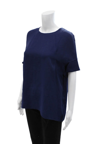 COS Women Basic Dark Blue Silk Short Sleeve Round Neck Blouse Size 10