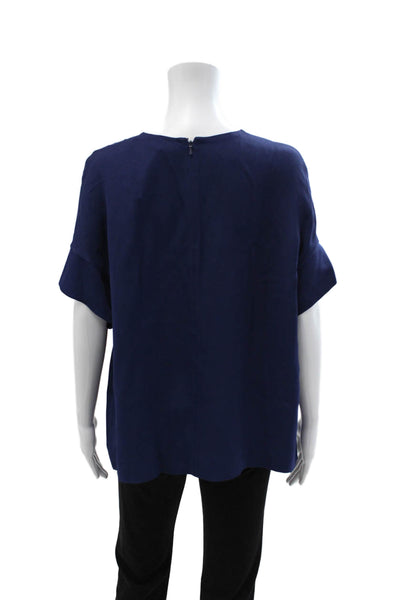 COS Women Basic Dark Blue Silk Short Sleeve Round Neck Blouse Size 10