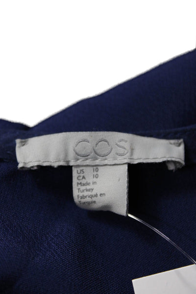 COS Women Basic Dark Blue Silk Short Sleeve Round Neck Blouse Size 10