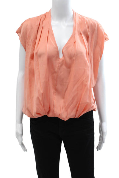 Exclusive for Intermix Womens Orange Silk V-Neck Boho Blouse Sleeveless Size M