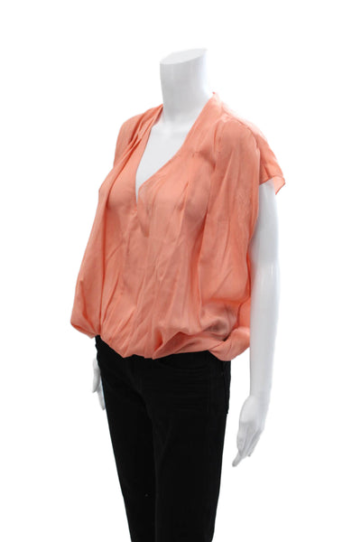 Exclusive for Intermix Womens Orange Silk V-Neck Boho Blouse Sleeveless Size M