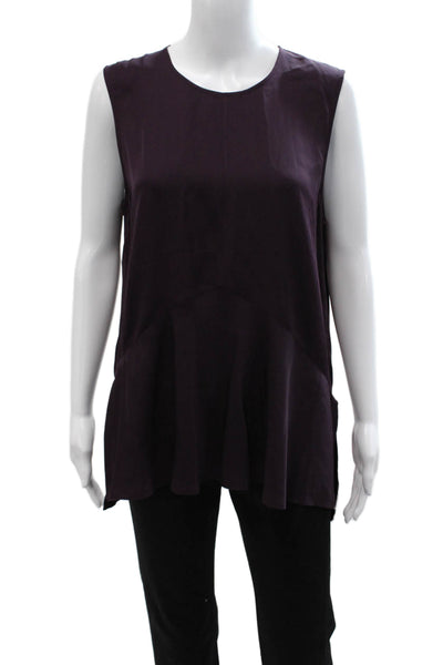 Theory Women Tunic Blouse Purple Silk Sleeveless Round Neck Zip Solid Size L