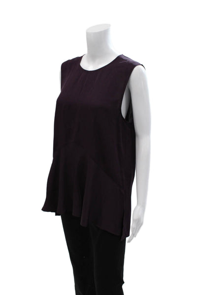 Theory Women Tunic Blouse Purple Silk Sleeveless Round Neck Zip Solid Size L