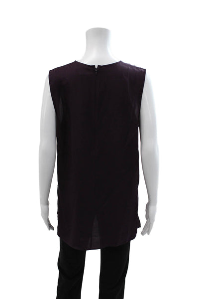 Theory Women Tunic Blouse Purple Silk Sleeveless Round Neck Zip Solid Size L