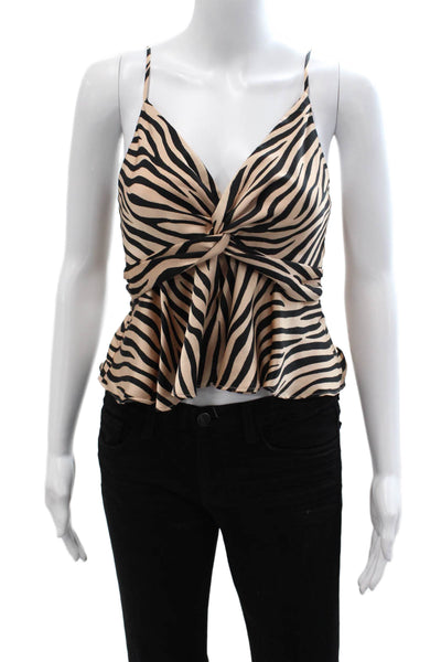 Aqua Women Cropped Camisole Animal Print Beige V-Neck Zip Sleeveless Size S