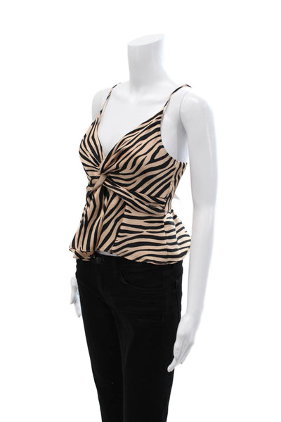 Aqua Women Cropped Camisole Animal Print Beige V-Neck Zip Sleeveless Size S