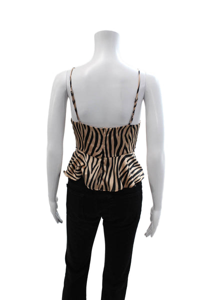 Aqua Women Cropped Camisole Animal Print Beige V-Neck Zip Sleeveless Size S