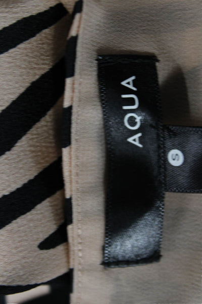 Aqua Women Cropped Camisole Animal Print Beige V-Neck Zip Sleeveless Size S