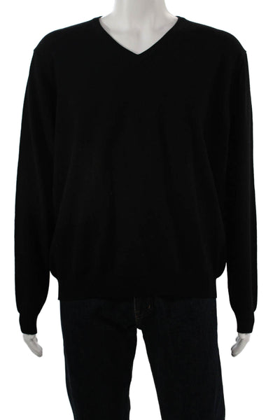 Brooks Brothers Mens Black V Neck Merino Wool Pullover Sweater Size L