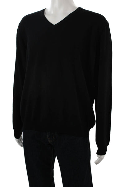 Brooks Brothers Mens Black V Neck Merino Wool Pullover Sweater Size L
