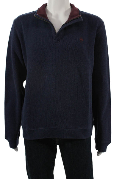 Brooks Brothers Mens Pullover Sweater Dark Blue Cotton Mock Neck Zip Size XL