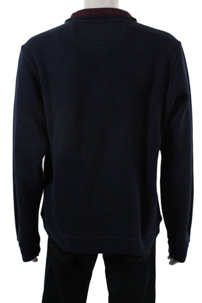 Brooks Brothers Mens Pullover Sweater Dark Blue Cotton Mock Neck Zip Size XL