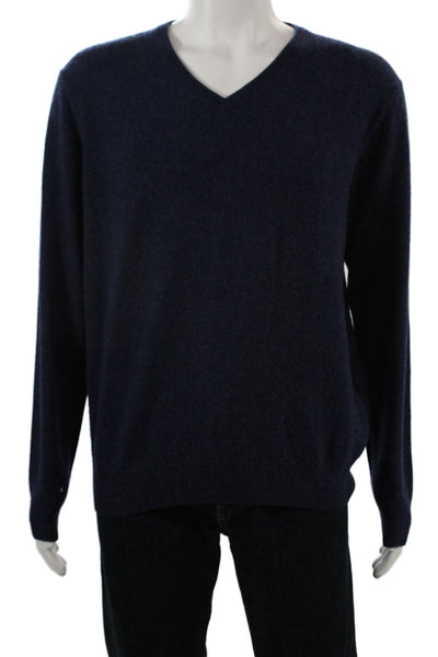 J Crew Mens Pullover Sweater Dark Blue Cotton Cashmere V-Neck Size L