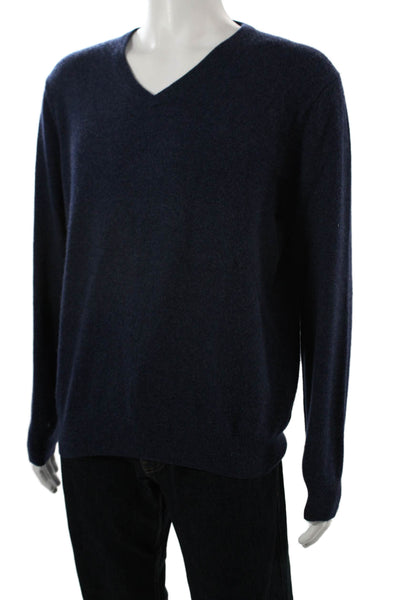 J Crew Mens Pullover Sweater Dark Blue Cotton Cashmere V-Neck Size L
