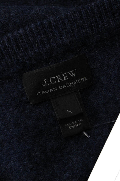J Crew Mens Pullover Sweater Dark Blue Cotton Cashmere V-Neck Size L