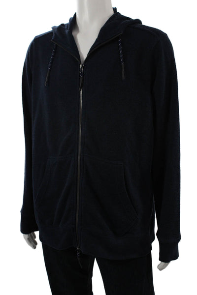 Surfside Supply Mens Full-Zip Dark Blue Drawstring Hoodie Beach Size L