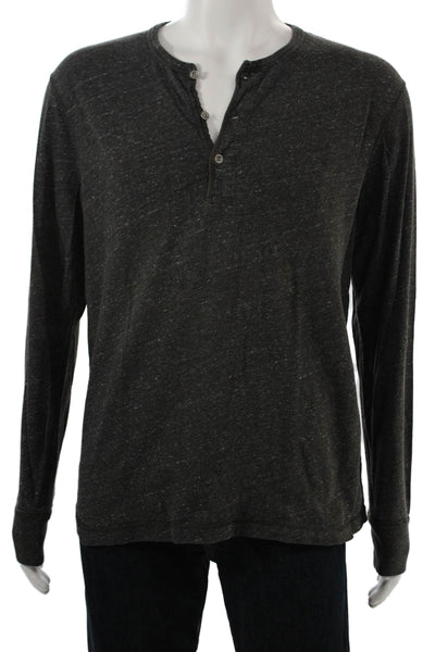 J Crew Mens Dark Gray Band Long Sleeve T Shirt 50% Merino 50% Acrylic Size L