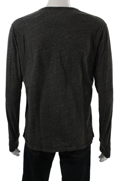 J Crew Mens Dark Gray Band Long Sleeve T Shirt 50% Merino 50% Acrylic Size L