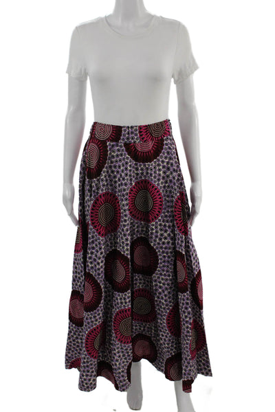 Pepela Palm Beach Womens Black Geometric Cotton Blend Midi Flare Skirt Size S