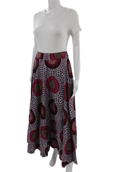 Pepela Palm Beach Womens Black Geometric Cotton Blend Midi Flare Skirt Size S