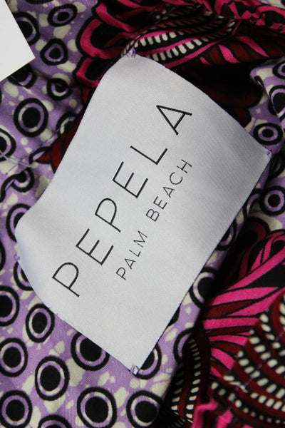 Pepela Palm Beach Womens Black Geometric Cotton Blend Midi Flare Skirt Size S