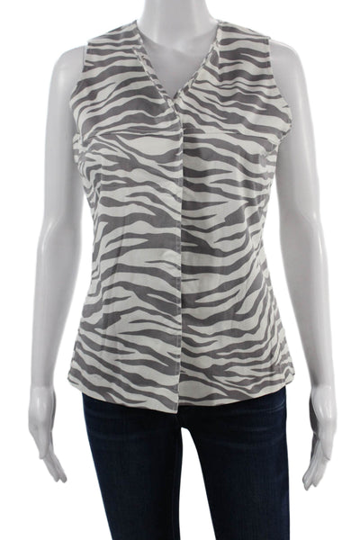 Shannon Mclean Womens Gray Animal Print V-Neck Sleeveless Cotton Blouse Size S