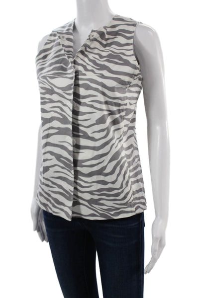 Shannon Mclean Womens Gray Animal Print V-Neck Sleeveless Cotton Blouse Size S