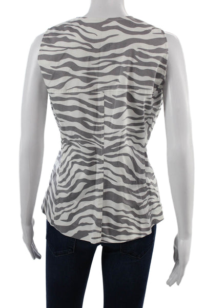 Shannon Mclean Womens Gray Animal Print V-Neck Sleeveless Cotton Blouse Size S