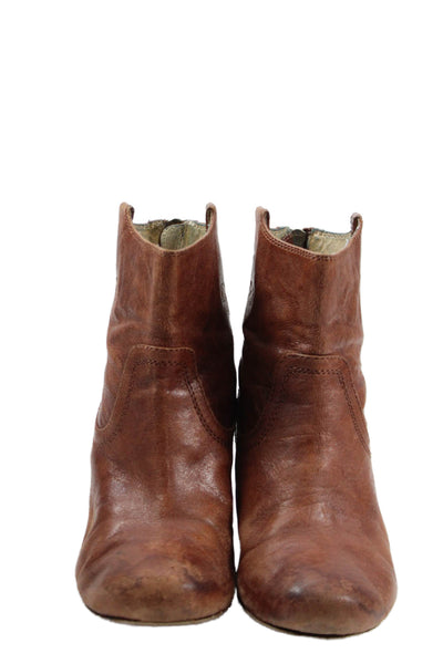 Frye Women's Leather Round Toe Wedge Ankle Boots Camel Size 7