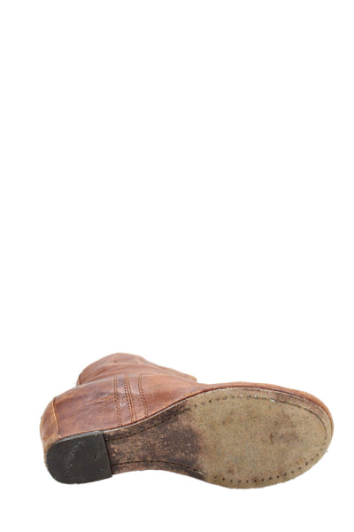 Frye Women's Leather Round Toe Wedge Ankle Boots Camel Size 7