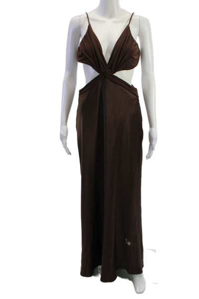 Bec & Bridge Womens Maxi Slip Dress Brown V-Neck Sleeveless Size 12