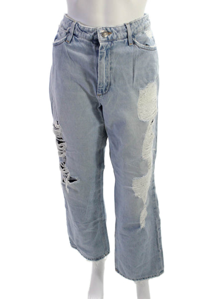 SPRWMN Womens Boyfriend Light Blue High Rise Button Jeans Size 29
