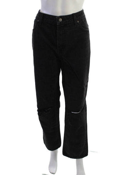 Grlfrnd Women Cropped Boyfriend High Rise Black Jeans Size 32