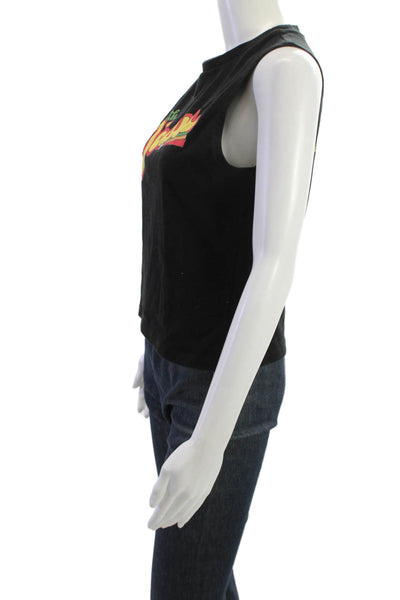 With Jean Women Cropped Graphic Black Tank 100% Cotton Crew Neck 80s Size XL