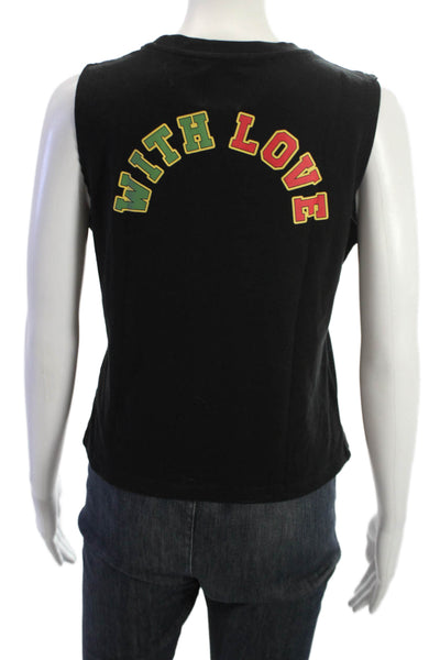 With Jean Women Cropped Graphic Black Tank 100% Cotton Crew Neck 80s Size XL