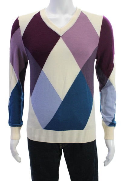 J. Lindeberg Mens V Neck Argyle Merino Wool Pullover Size S