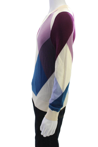 J. Lindeberg Mens V Neck Argyle Merino Wool Pullover Size S