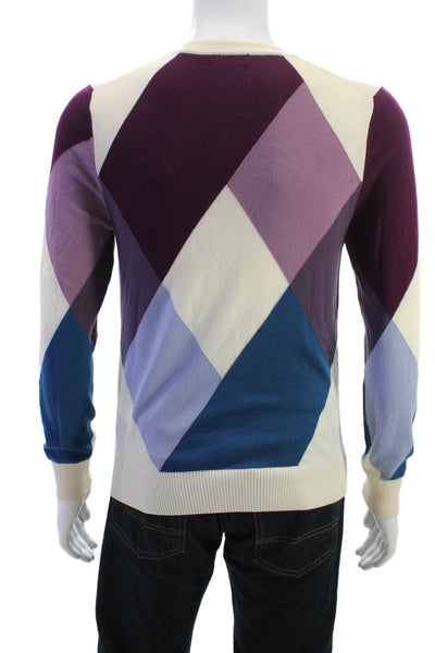 J. Lindeberg Mens V Neck Argyle Merino Wool Pullover Size S
