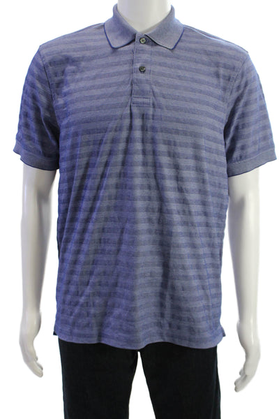 Brooks Brothers Mens Cotton Collar Striped Short Sleeve Polo Shirt Blue Size M