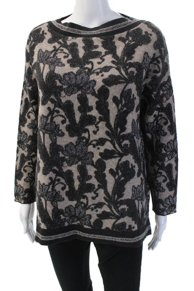 D. Exterior Unisex Pullover Sweater Beige Floral Round Neck Long Sleeve Size S