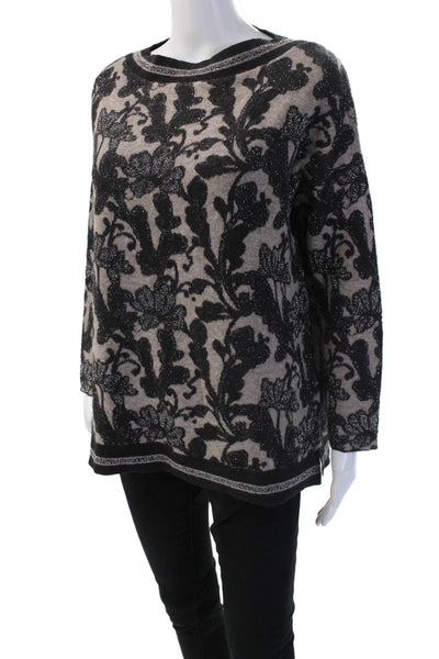 D. Exterior Unisex Pullover Sweater Beige Floral Round Neck Long Sleeve Size S