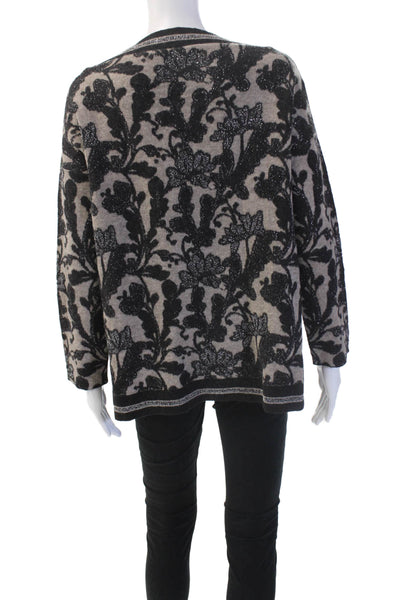 D. Exterior Unisex Pullover Sweater Beige Floral Round Neck Long Sleeve Size S