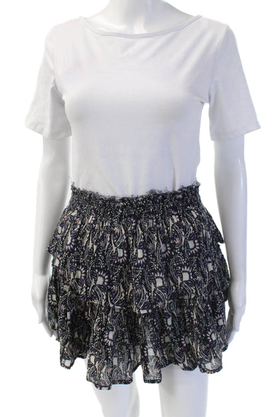 Love Shack Fancy Womens Peasant Mini Skirt Black Paisley Cotton Size 2