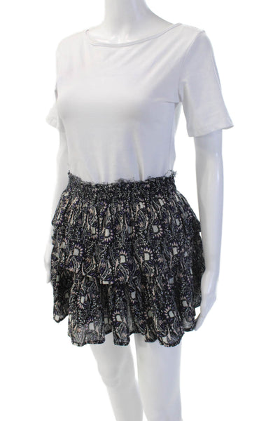 Love Shack Fancy Womens Peasant Mini Skirt Black Paisley Cotton Size 2