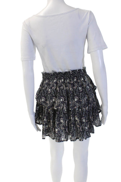 Love Shack Fancy Womens Peasant Mini Skirt Black Paisley Cotton Size 2