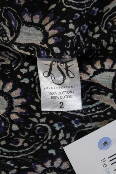 Love Shack Fancy Womens Peasant Mini Skirt Black Paisley Cotton Size 2